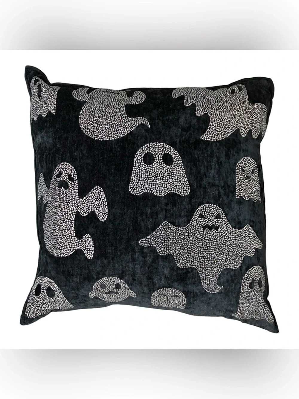 MAGASCHONI Ghost Rhinestone Glam Pillow Black Halloween new 20”